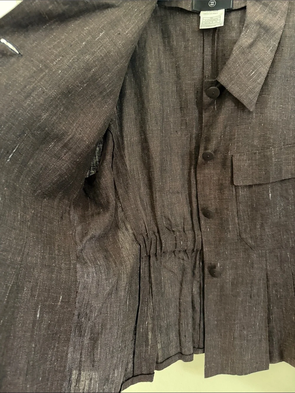 CHANEL Brown Linen Button Front Jacket Cruise 2000